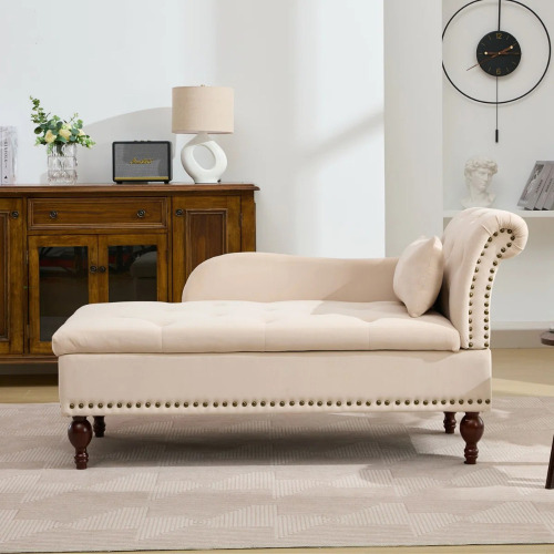 House of Hampton Keshawna Velvet Storage Chaise Lounge, Beige, New in Box $399