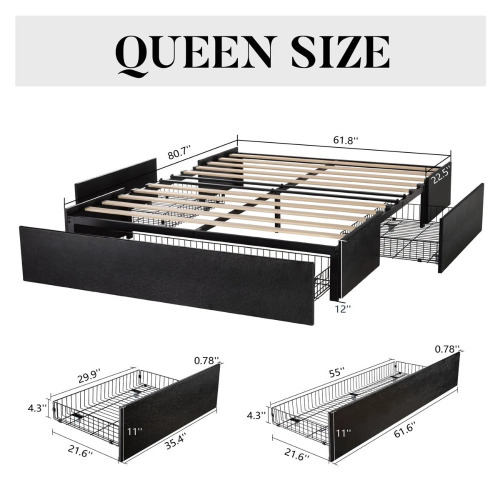 Mercury Row Bret Platform Storage Bed with 3 Drawers &ndash; No Box Spring, Easy Assembly, Black, Queen Size, New in Box $899