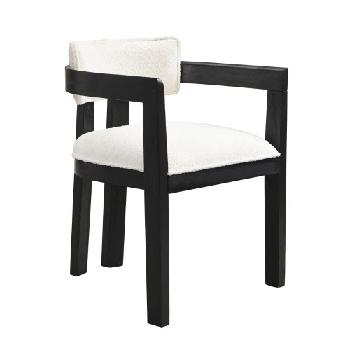Orren Ellis Lyddia Wood Upholstered Dining Chair, Beige Teddy/Black Frame, New in Box $599