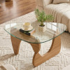 LukeAlon Triangular Abstract Modern Art Coffee Table, Triangle Geometric Accent Table with Tempered Glass Top & Solid Wood Base, Brown Natural Wood, New in Box $299