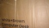 Inbox Zero 63" L Shaped Desk With Drawers, Farmhouse Corner Computer Desk, Brown/White, New in Box $399 - 2