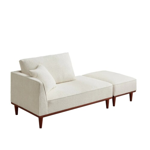 English Elm Indoor Boucle Chaise Lounge with Detachable Ottoman Convertible Daybed Bedroom Reading Nook, Beige, New in Box $599