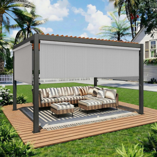 Wisteria Lane Outdoor Roller Shade, 420GSM New Material Patio Shade with 95% UV Protection, Cordless Aluminum Outdoor Blinds with Crank Handle, Sun Shade Privacy Protection for Patio, (10' W X 8' H), New in Box $399