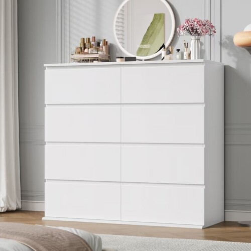 Homfa 8 Drawer White Horizontal Double Dresser, with Easy Pull Bevel Handle for Bedroom, New in Box $399