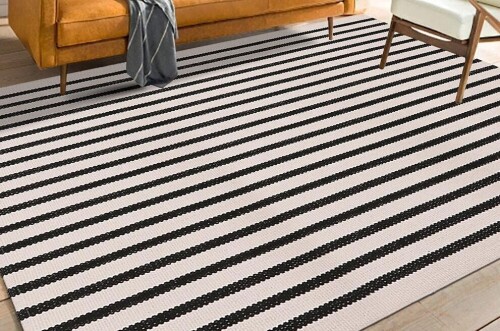 Beachcrest Home&trade; 5' x 7' Mestas Striped Beige/Black Indoor/Outdoor Area Rug New $299