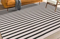 Beachcrest Home&trade; 5' x 7' Mestas Striped Beige/Black Indoor/Outdoor Area Rug New $299
