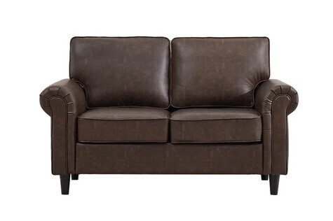 Ebern Designs Luelle 61" Upholstered Loveseat Faux Leather Sofa Rolled Arm in Brown New in Box $799
