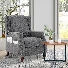 Latitude Run Dark Gray Fabric Push-Back Recliner Chair with Nailhead Trim and Storage Pockets, New in Box $599