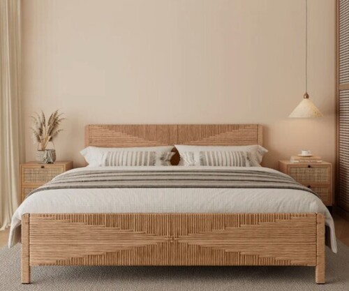 Bay Isle Home King Size Boho Hand-woven PE Rattan Bed in Box $899