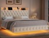Wrought Studio Maykel Modern Upholstered Floating Bed with LED Lights and Charging Port New in Box $499