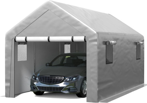 Jocoevol Carport 10x20 ft Heavy Duty with Roll-up Windows, Portable Garage with Removable Sidewalls & Doors, Car Canopy with Sandbags All-Season Tarp for Car Boat Truck Motorcycle New Open Box $499