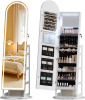 LVSOMT LED Arched Mirror Jewelry Cabinet Standing, Lockable Jewelry Armoire, Full-Length Mirror with Storage, Space-Saving Jewelry Organizer Mirror, Foldable Makeup Shelf, Gift for Women (LED White) New In Box $399