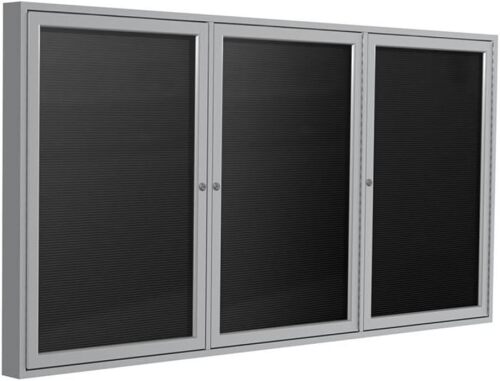 Ghent 48" x 96" Letter Board, Outdoor Enclosed, 3 Door, Black Vinyl Letter Panel, Satin Aluminum Frame (PA34896BX-BK) - Made in USA $1999