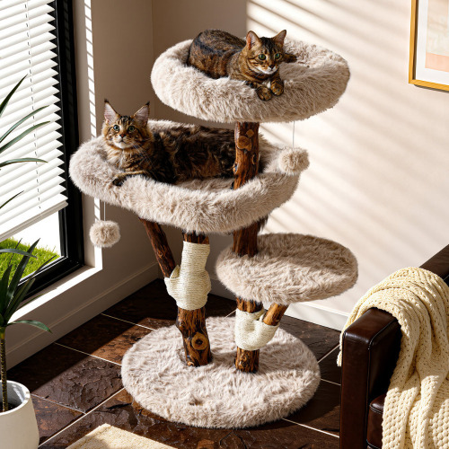 Tucker Murphy Pet&trade; Artisan Solid Wood Cat Tree with Luxe Faux Fox Fur, Heavy Duty Tower for Large Cats, 44" H New In Box $299