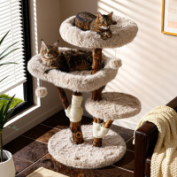 Tucker Murphy Pet&trade; Artisan Solid Wood Cat Tree with Luxe Faux Fox Fur, Heavy Duty Tower for Large Cats, 44" H New In Box $299