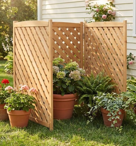 Clihome 3-Panel Outdoor Air Conditioner Fence Screen, 32" W x 38" H Outside Wood Privacy Fence New In Box $399