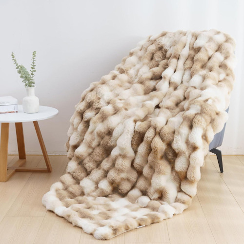 Home Soft Things Cozy Warm Luxury Faux Fur Rabbit Throw Blanket, Knitted Soft Thick Furry Cute Plush Reversible Blanket for Sofa, Living Room, Bedroom $89