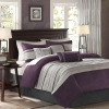 Madison Park Palmer Comforter Set - Faux Suede Design, Striped Accent, All Season Down Alternative Bedding, Matching Shams, Decorative Pillow, Bed Skirt, Full, Purple 7 Piece New In Box $199