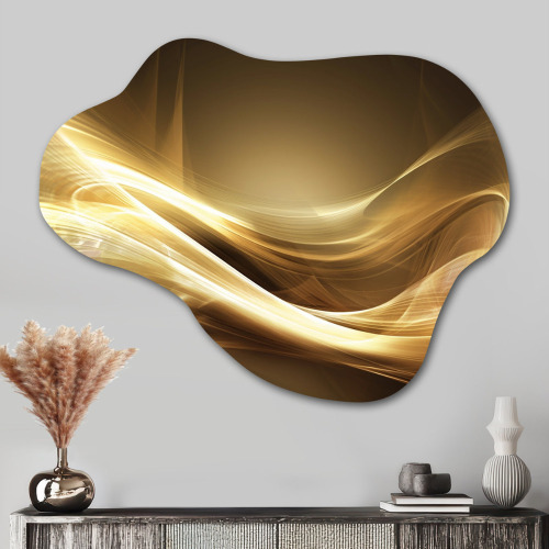 Mercer41 Gold Elegant Modern Sofa III - Waves Cloud Metal Wall Art for Living Room, Gold Asymmetrical Metal Art Print, 27" H x 35" W New Shelf Pull $299