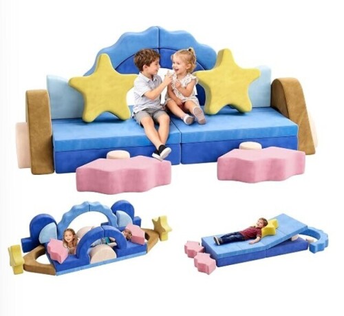 CoziBB 24Pcs Modular Kids Play Couch, Toddler Couch with Convertible and Multifunctional Foam for Inspiring Child Creativity, Kids Couch for Playroom Bedroom - Sea Theme New Open Box $199