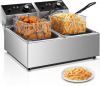 FOHERE Commercial Deep Fryer with Basket, 3400W 20.7Qt Dual Tank Deep Fryer with Temperature Control, Large Capacity Stainless Steel Electric Countertop Fryer for Restaurant or Home Use $299