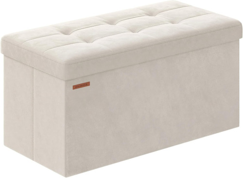 SONGMICS Mazie Collection - Storage Ottoman Bench, Foldable Foot Rest, 15 x 30 x 15 Inches, End of Bed Bench, Storage Chest, Load 660 lb, Living Room, Bedroom, Entryway, Cream White ULSF247W01 New In Box $89