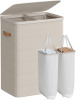 SONGMICS Laundry Basket, 44.9 Gal. Laundry Hamper, 2 Compartments, Easy Assembly, with Lid and Handles, Removable Liners, 22 x 15.7 x 29.5 Inches, Cappuccino Beige / SONGMICS Laundry Hamper with Lid, Bamboo Laundry Basket, Removable Machine Washable Laund