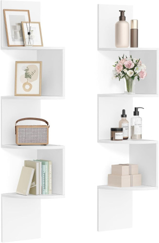 VASAGLE Corner Shelves Set of 2 Wall Shelves 4 Levels | CUSTOS Collection LBC704WB01 Floating Bookcase Plant Shelf New In Box $199