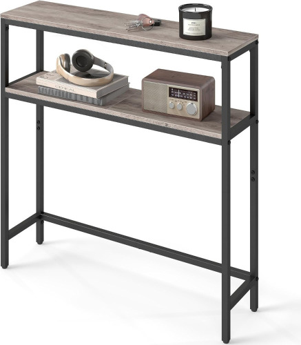 VASAGLE 2-Tier Narrow Sofa Table with 2 Shelves, 7.9 x 31.5 x 31.5 Inches, for Living Room, Hallway, Entryway, Heather Greige and Ink Black New In Box $89