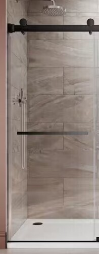 UKD01 30 in. W x 76 in. H Double Sliding Frameless Shower Door in Matte Black, EnduroShield 3/8 in. Clear Glass New Open Box $799