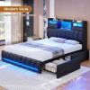 Wrought Studio Full Bed Frame with 2 Storage Drawers, Modern Platform Bed with Charging Station & LED Light, No Spring Box Needed New in Box $1099