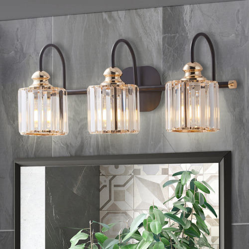 Rosdorf Park 3-Light Bathroom Vanity Light with Fluted Crystal Glass Shades, Matte Black Bathroom Wall Light Fixture New In Box $299