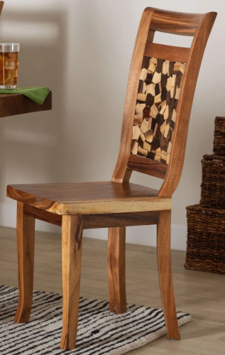 Dakota Fields Bali & Pari Luan Suar Wood Dining Chair - Handcrafted Solid Wood Seat With Mosaic Backrest Inlay, Rustic Modern Accent Chair For Kitchen Or Dining Room $399