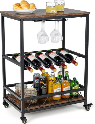 LOKO Bar Cart, Industrial Style Kitchen Rolling Cart with Universal Rubber Wheels, Coffee Cart on Wheels for Home Kitchen and Dining Room Similar to Picture $89