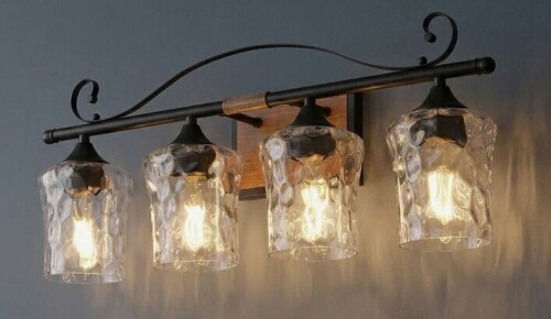 August Grove&reg; 4-Light Farmhouse Vanity Light With Harmmed Glass Shade New In Box $299