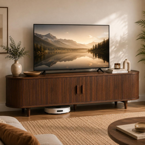 MXV 80" Mid-Century Modern TV Stand with Sliding Doors, TV Consoles with Power Outlet, Fluted Entertainment Center with Adjustable Shelves, for Living Room $399