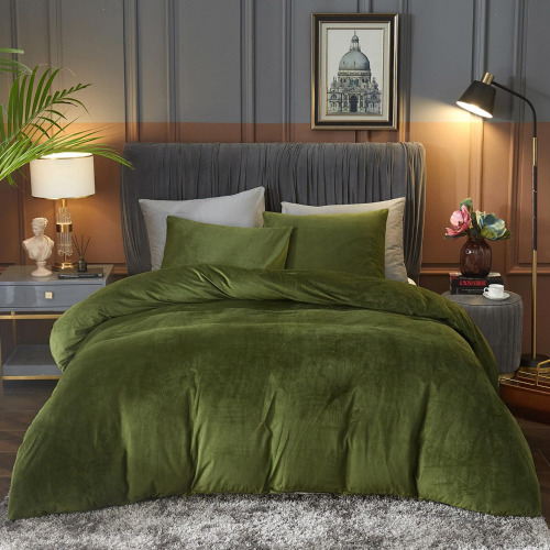 Ivellow 3-Piece Velvet Flannel Duvet Cover King Size Olive Green Comforter Cover Ultra Soft Breathable Cozy Velour Duvet Cover Solid Luxury Bedding Set Zipper Closure Corner Ties New In Box $199