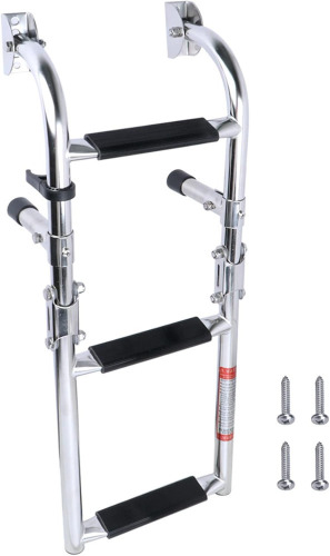 Hoffen Folding Boat Ladder, Stainless Steel 3 Step Swim Ladder, Collapsible 2+1 Step Ladder for Swimming Pool Pontoon Dock Stern Mount W Rubber Grips New In Box $299