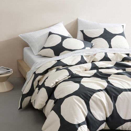 MARIMEKKO - Full/Queen Duvet Cover Set, Organic Cotton Bedding with Matching Shams, Bold & Modern Home Decor, GOTS Certified (Kivet Grey) New In Box $299