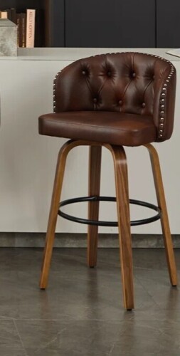 Corrigan Studio&reg; Swivel Bar Stool With Curved Wood Legs, Upholstered Tufted Back, And Nailhead Trim New Shelf Pull $399