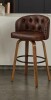Corrigan Studio&reg; Swivel Bar Stool With Curved Wood Legs, Upholstered Tufted Back, And Nailhead Trim New Shelf Pull $399