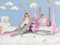 CoziBB 4 in 1 Toddler Slide and Swing Set, Kid Slide for Age 18-36 Months Indoor Outdoor Baby Slide Playset with Basketball Hoop, Ball, Climber and Swing, Toddler Slide Plastic Slide (Pink) $299