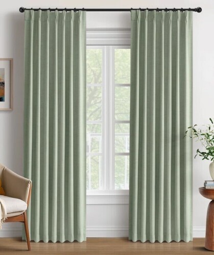 Gracie Oaks 100% Blackout Curtains Polyester Faux Linen Fabric Pinch Pleated Drapes With 20 Hooks Blackout Curtains For Bedroom/Living Room (2 Panels Set), 52" x 96" New $99