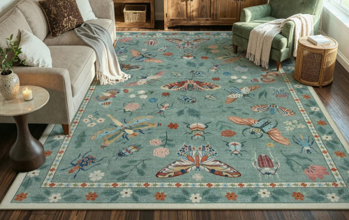 Charlton Home&reg; Goldene Animal and Insect Washable Floor Mat - Non-Slip Area Rug, 8' x 10' New $299