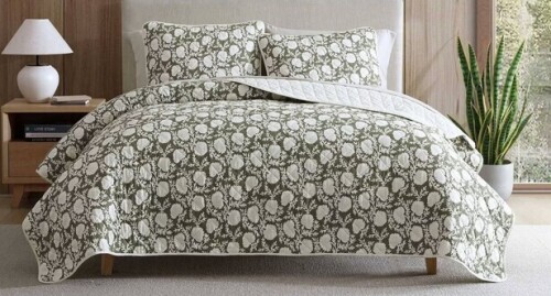 Eddie Bauer 3pc King Garden Bloom Quilt Bedding Set Green New $299