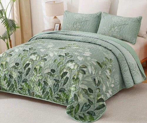 WONGS BEDDING 3 Pieces King Size Soft Microfiber Lightweight Gradient Floral Quilt Set $299