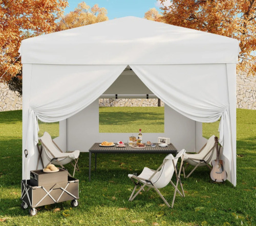 GarveeHome 10x10 ft. Pop Up Canopy Tent with 4 SideWalls, Easy Up Canopy with 3 Adjustable Height, Outdoor Sun Shade with 4 Sandbags & Carrying Bag for Camping, Parties, Outdoor Events -White New In Box $499