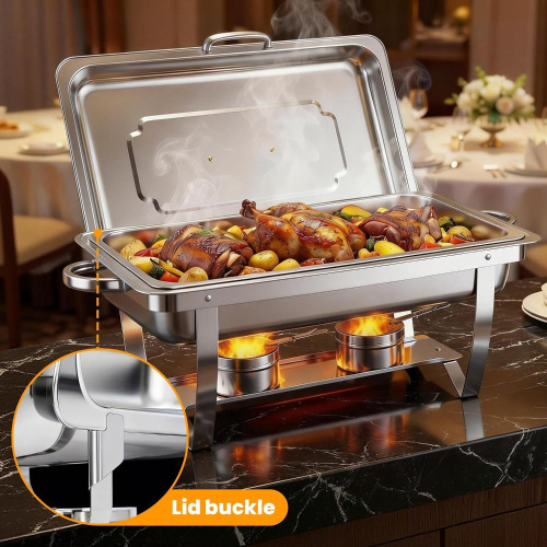 ALSO GO 4 Pack Chafing Dishes for Buffet 9 qt. Rectangular Stainless Steel Chafing Dish Set with 6 Multi-Size Chafing Pans, Chafers and Buffet Warmers Sets with Lids, Food Warmers for Party, Wedding (Silver) New In Box $299
