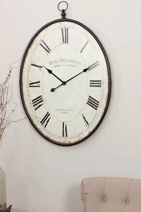 Aspire Home Accents Ines 36 Inch x 23-1/2 Inch Metal Analog Clock New In Box $299