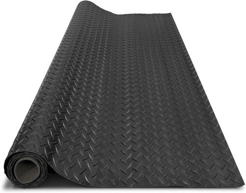 Hobuska 5x20 ft. Garage Floor Mat, 2.8mm Thickened Flooring Roll for Under Car, Golf Cart Parking Mat, Diamond Plate PVC Rubber Motorcycle Mat, Non-Slip Floor Protector for Garage Warehouse Trailer, Black $199